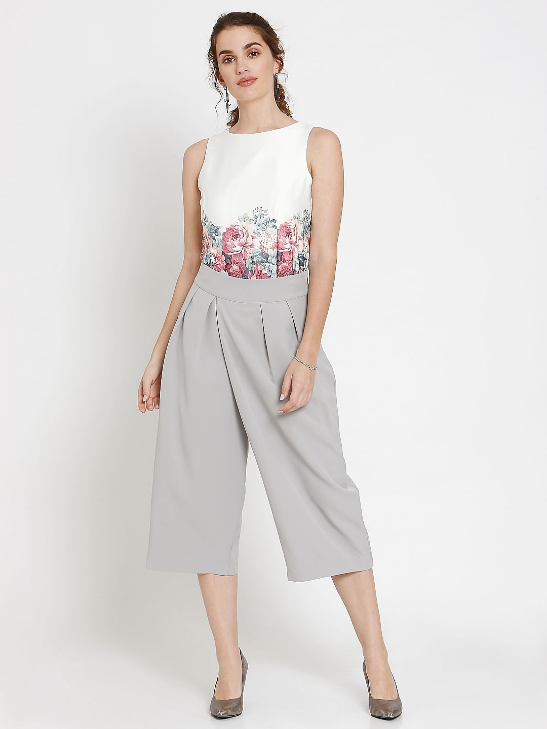 Grey Pleated Midi Culottes