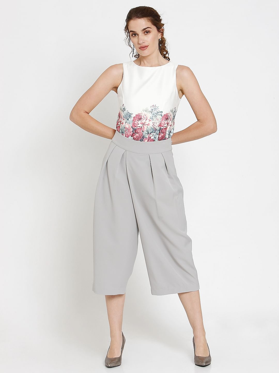 Grey Pleated Midi Culottes