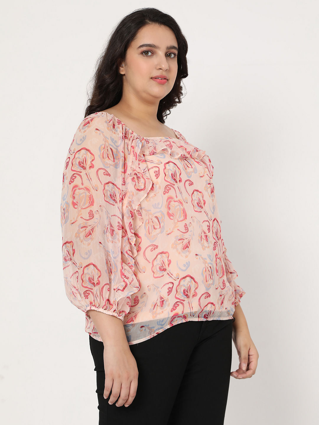 Curve Pink Floral Sheer Top