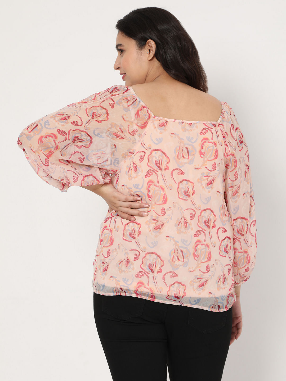 Curve Pink Floral Sheer Top