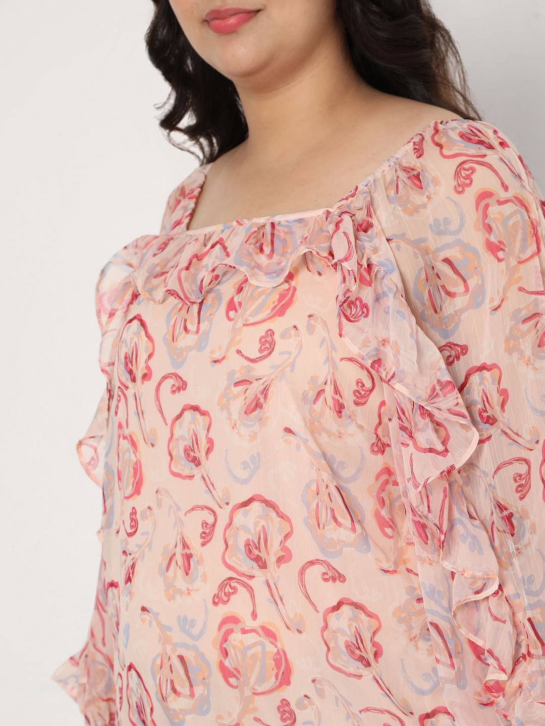 Curve Pink Floral Sheer Top