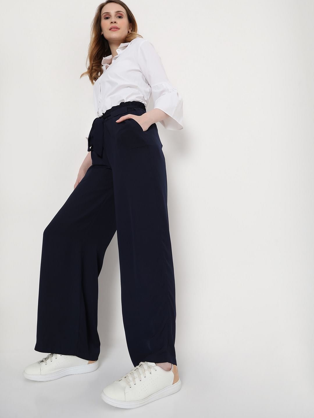 Navy Blue High Rise Wide Leg Co-Ord Set Pants