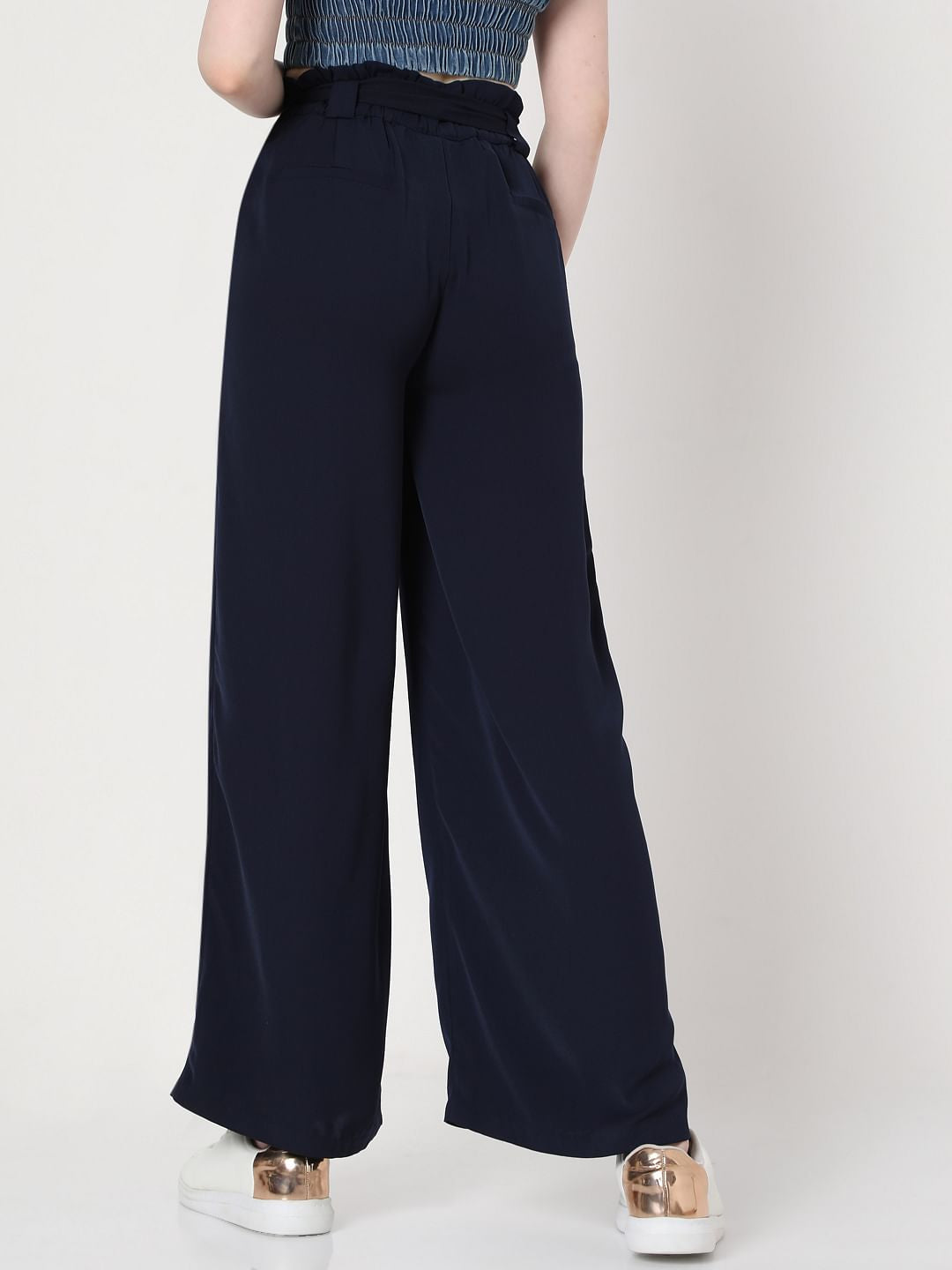 Navy Blue High Rise Wide Leg Co-Ord Set Pants