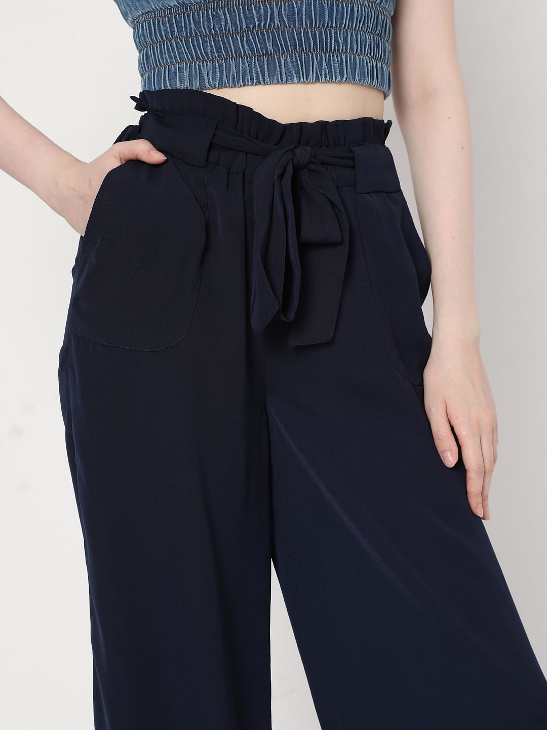 Navy Blue High Rise Wide Leg Co-Ord Set Pants