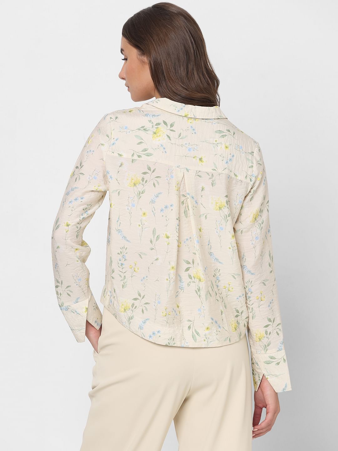 Light Cream Printed Cropped Shirt