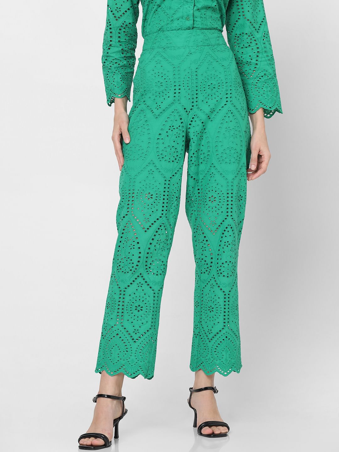 Green Schiffli Co-Ord Set Pants