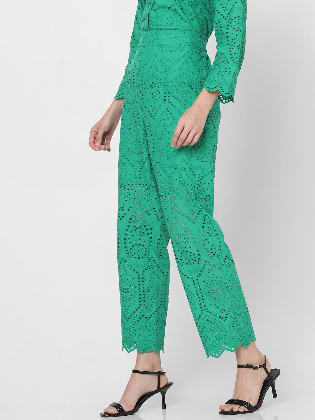Green Schiffli Co-Ord Set Pants