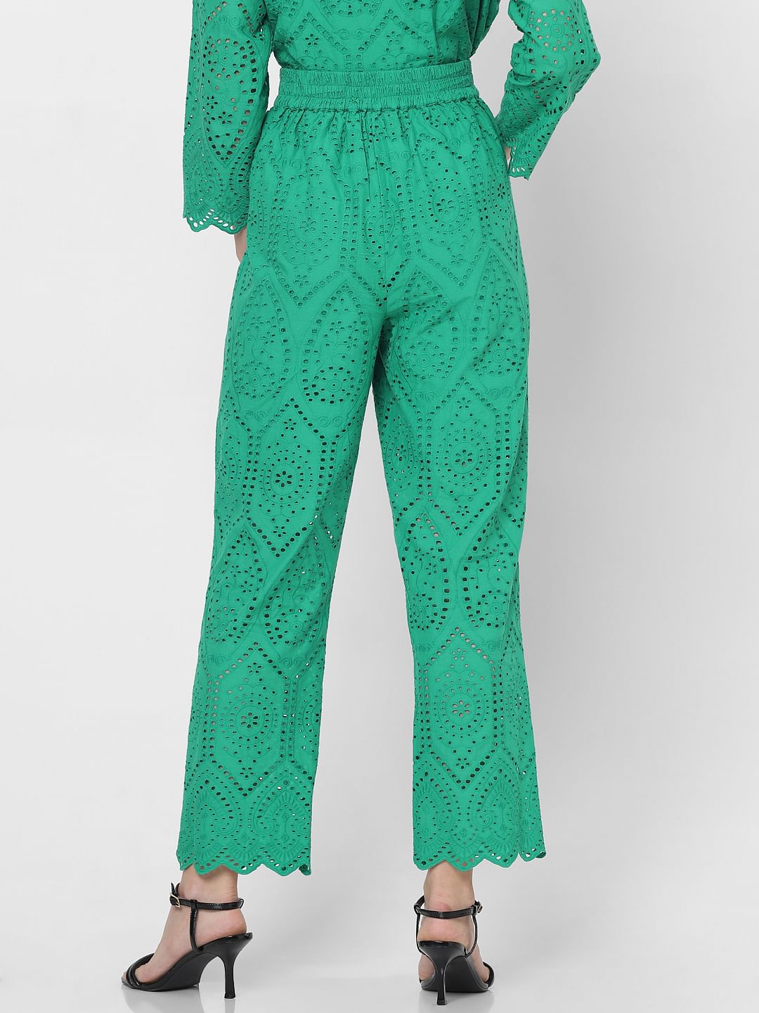 Green Schiffli Co-Ord Set Pants