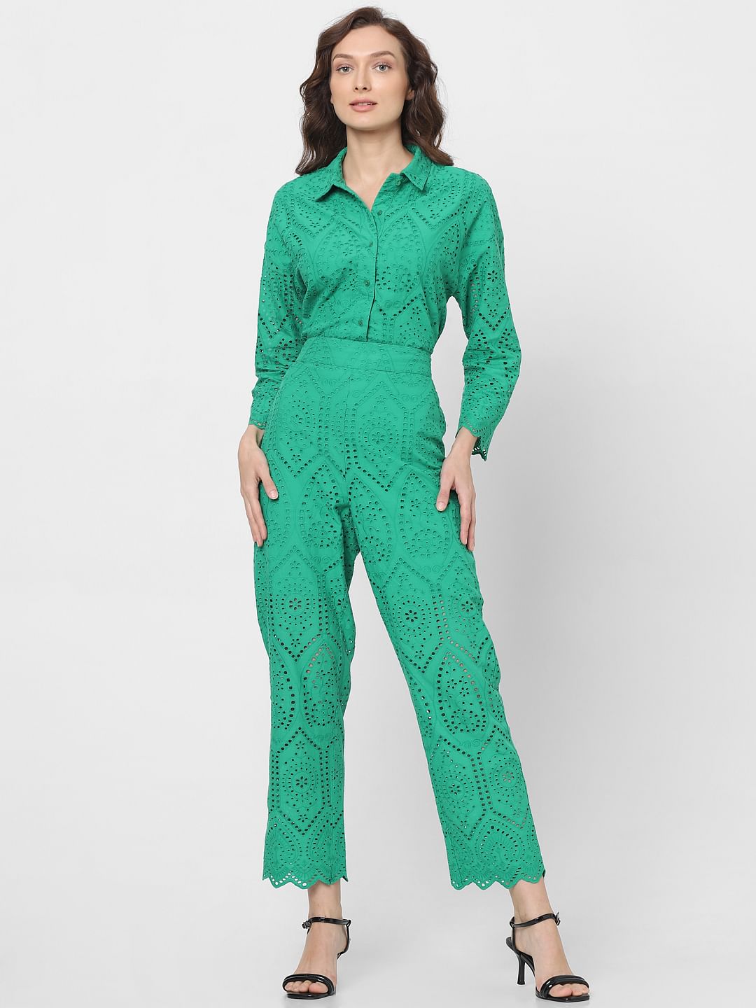 Green Schiffli Co-Ord Set Pants