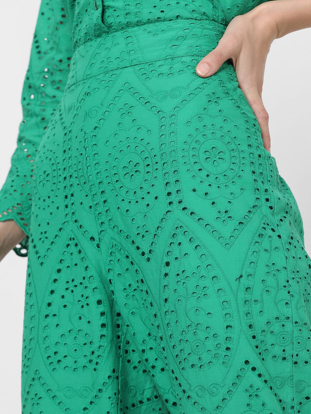 Green Schiffli Co-Ord Set Pants