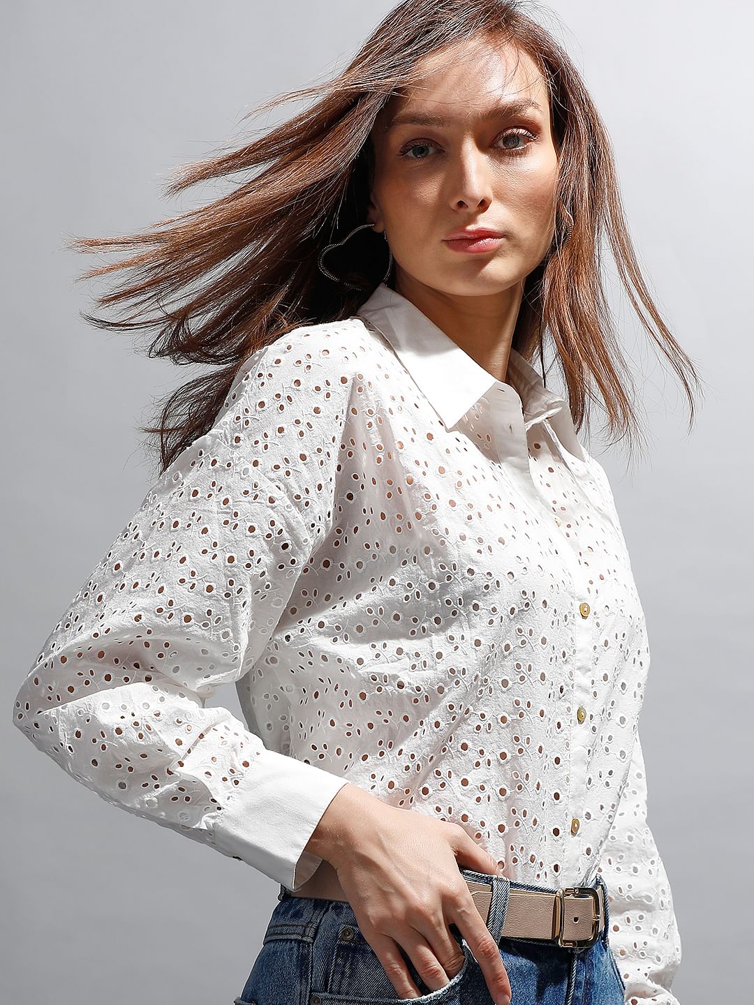 White Schiffli Cotton Shirt