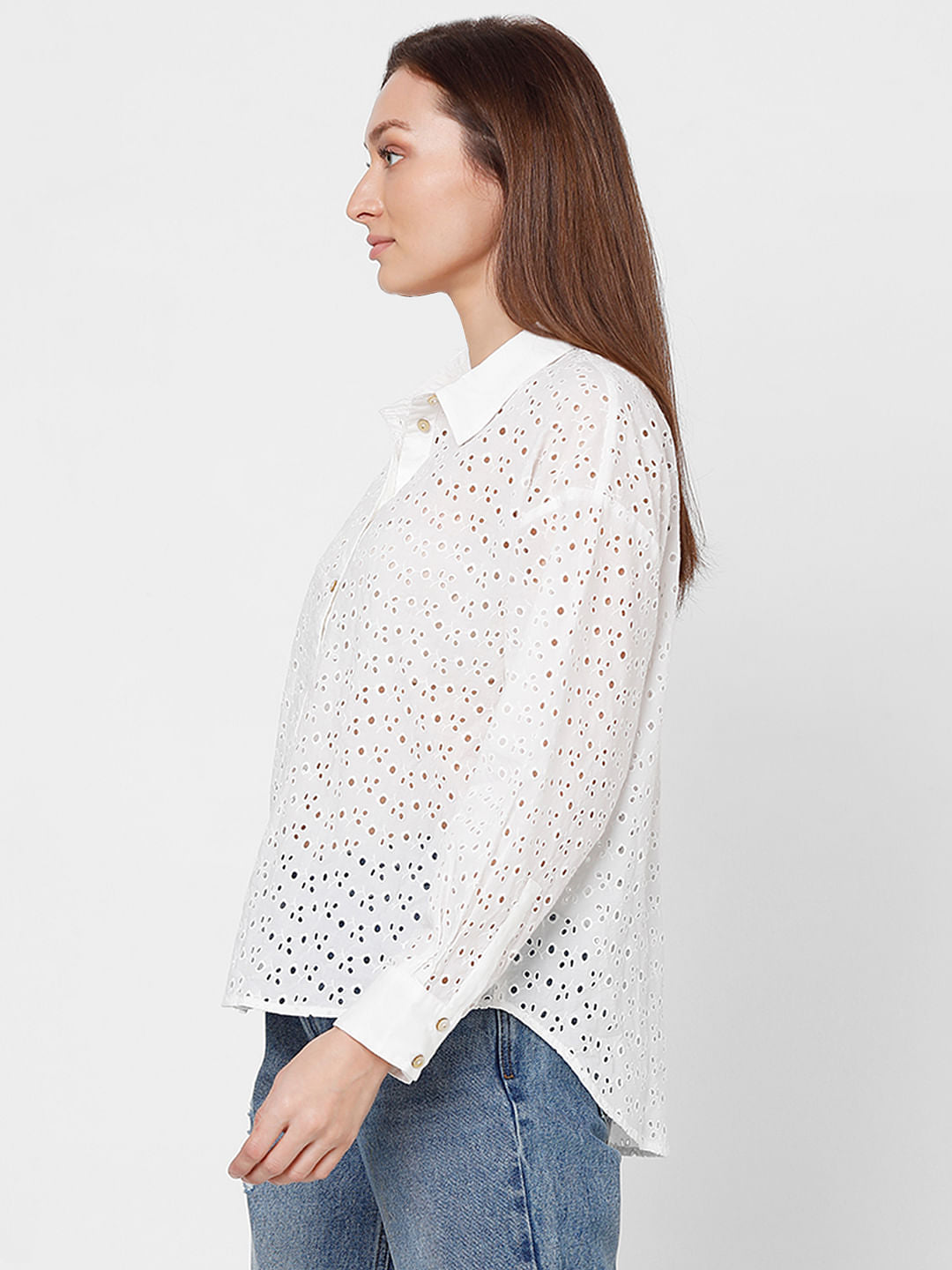 White Schiffli Cotton Shirt