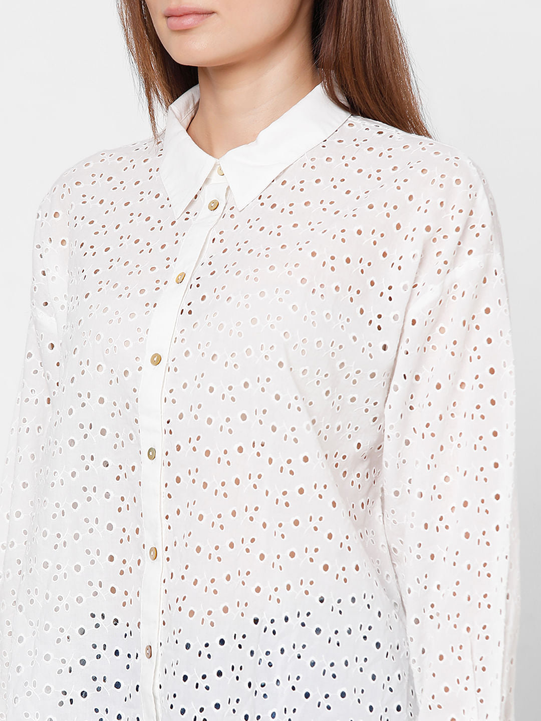 White Schiffli Cotton Shirt