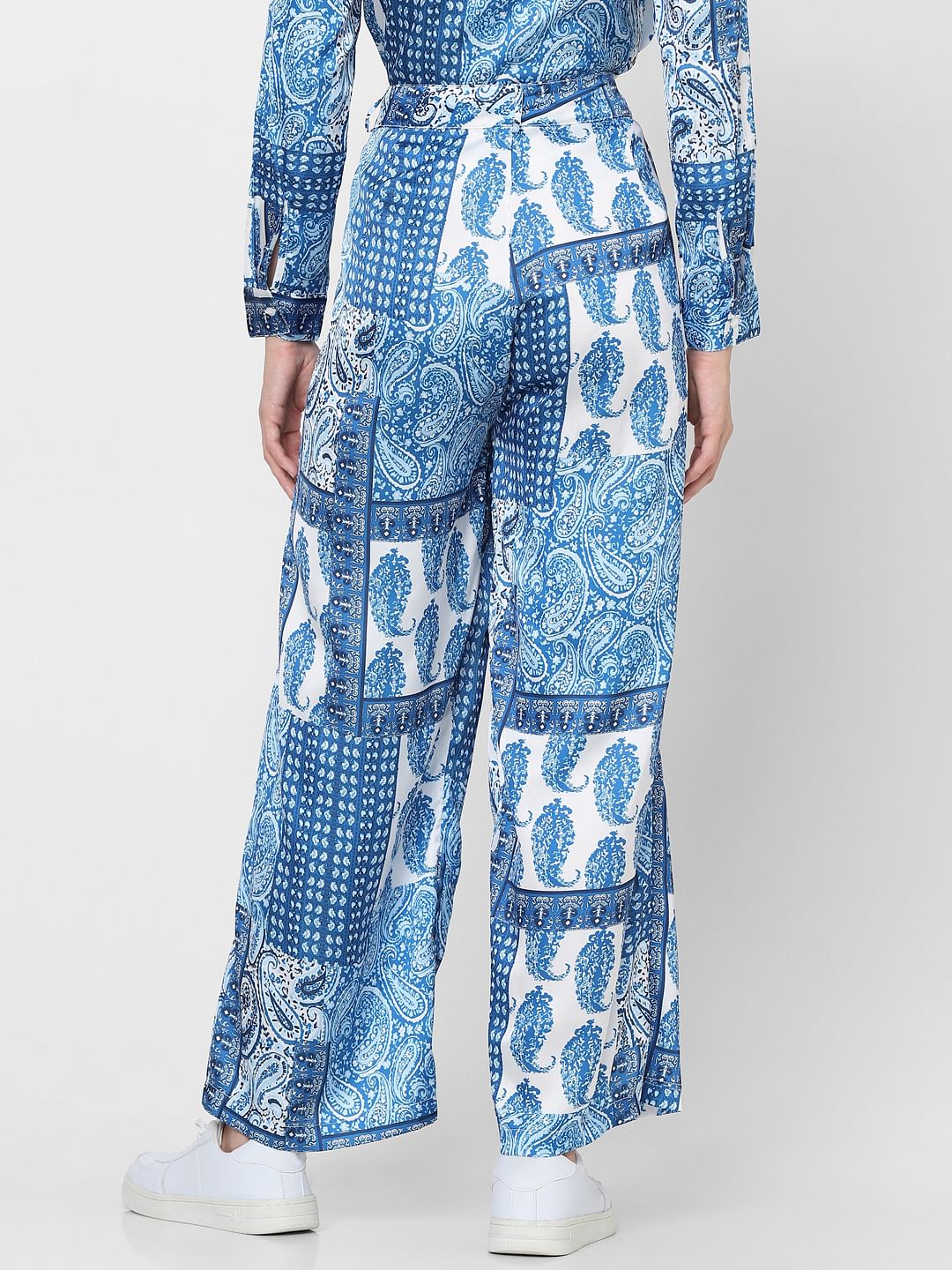 Blue High Rise Printed Pants