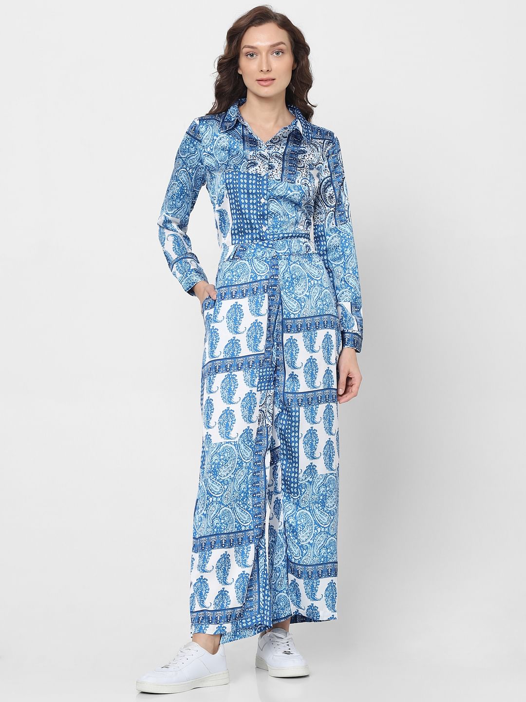 Blue High Rise Printed Pants