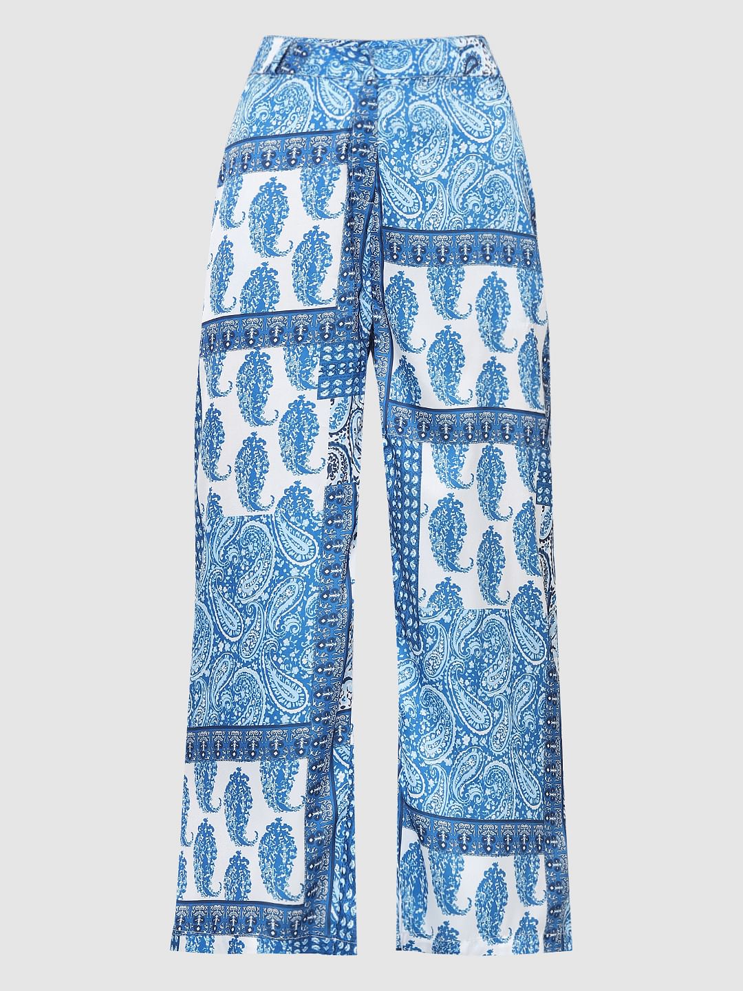 Blue High Rise Printed Pants