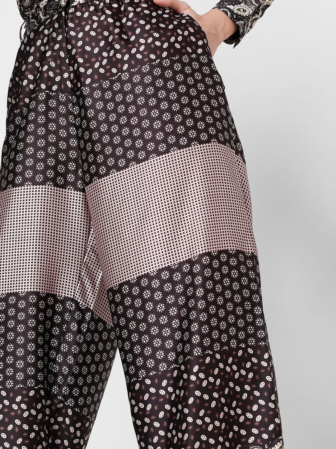 Dark Brown High Rise Printed Pants