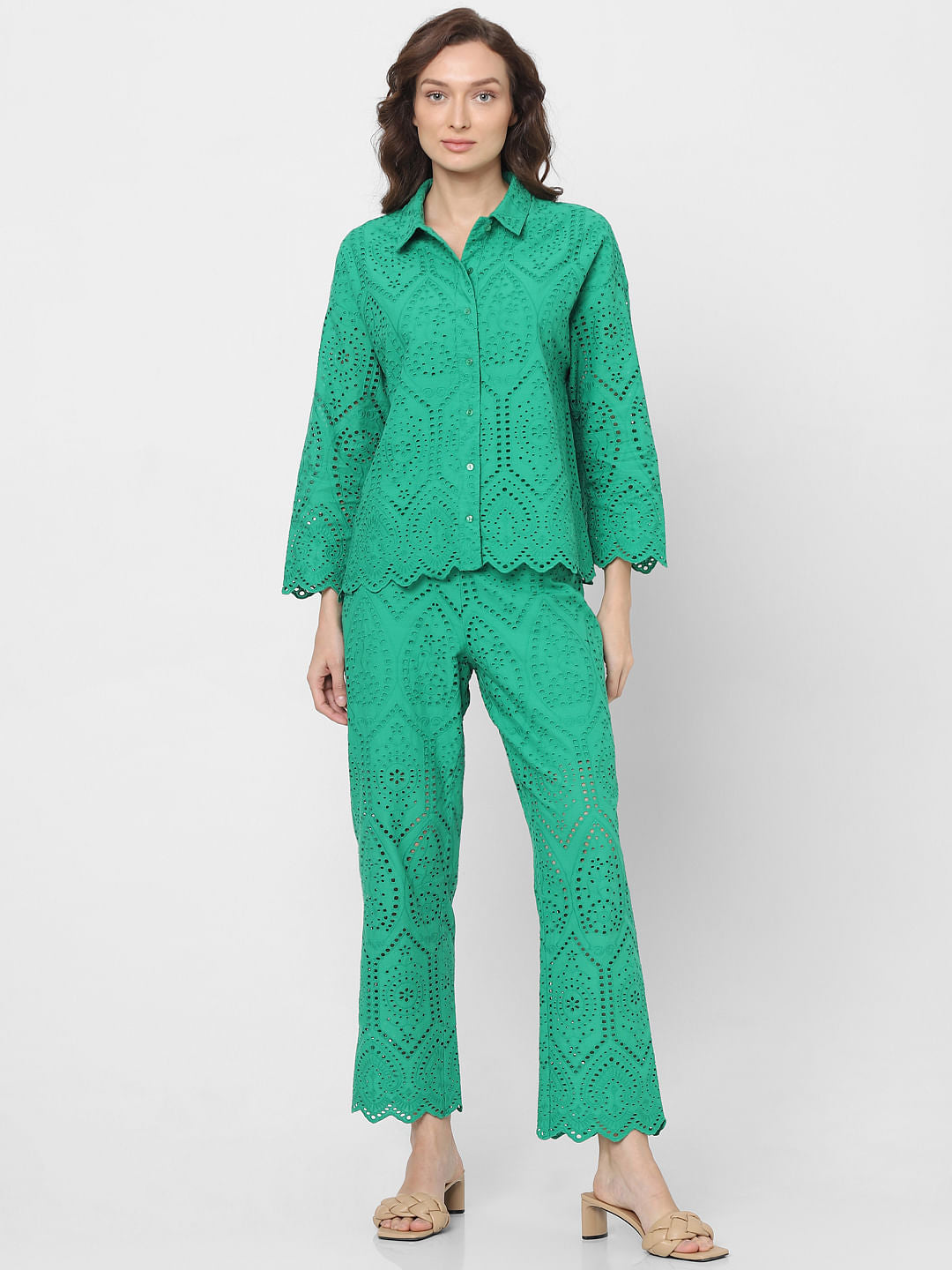 Green Schiffli Co-Ord Set Shirt