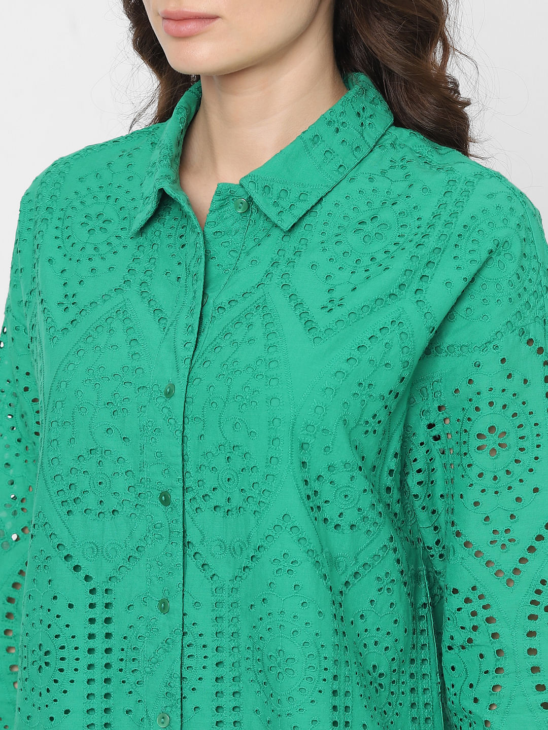 Green Schiffli Co-Ord Set Shirt
