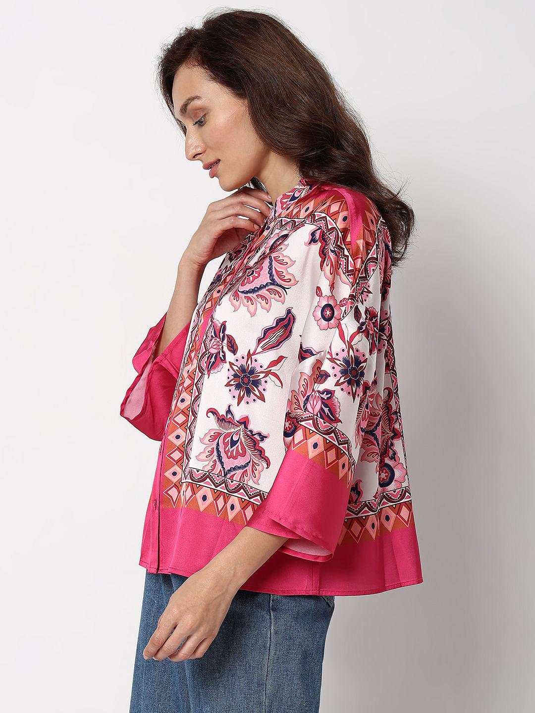 Red Printed Flared Sleeves Top