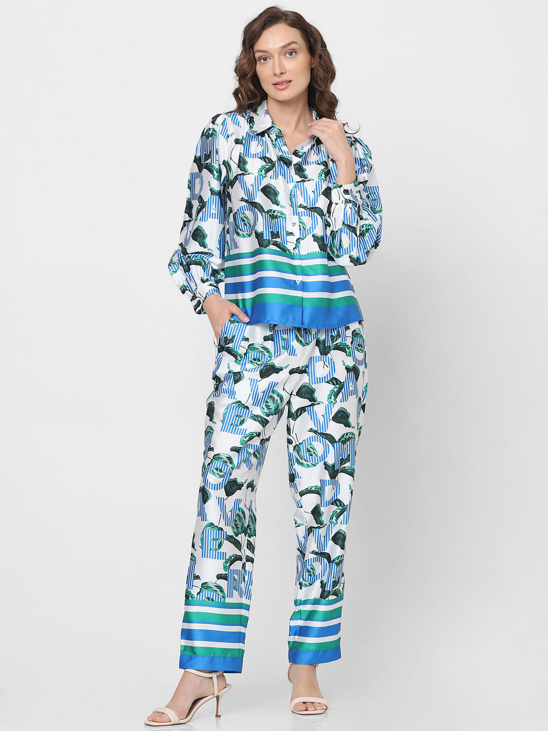 Blue Printed Co-Ord Set Shirt