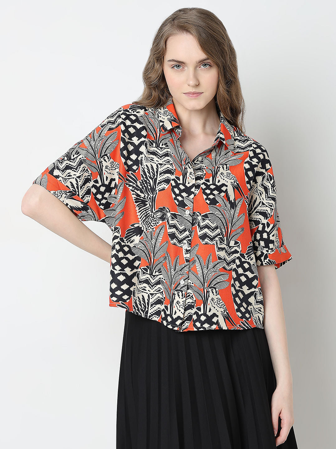 Orange Printed Relaxed Fit Shirt