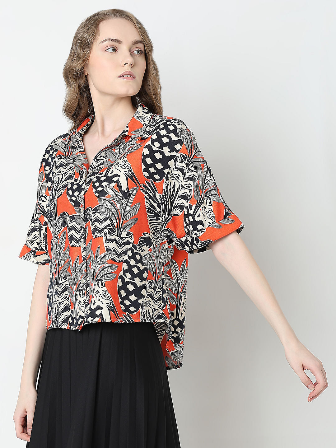 Orange Printed Relaxed Fit Shirt
