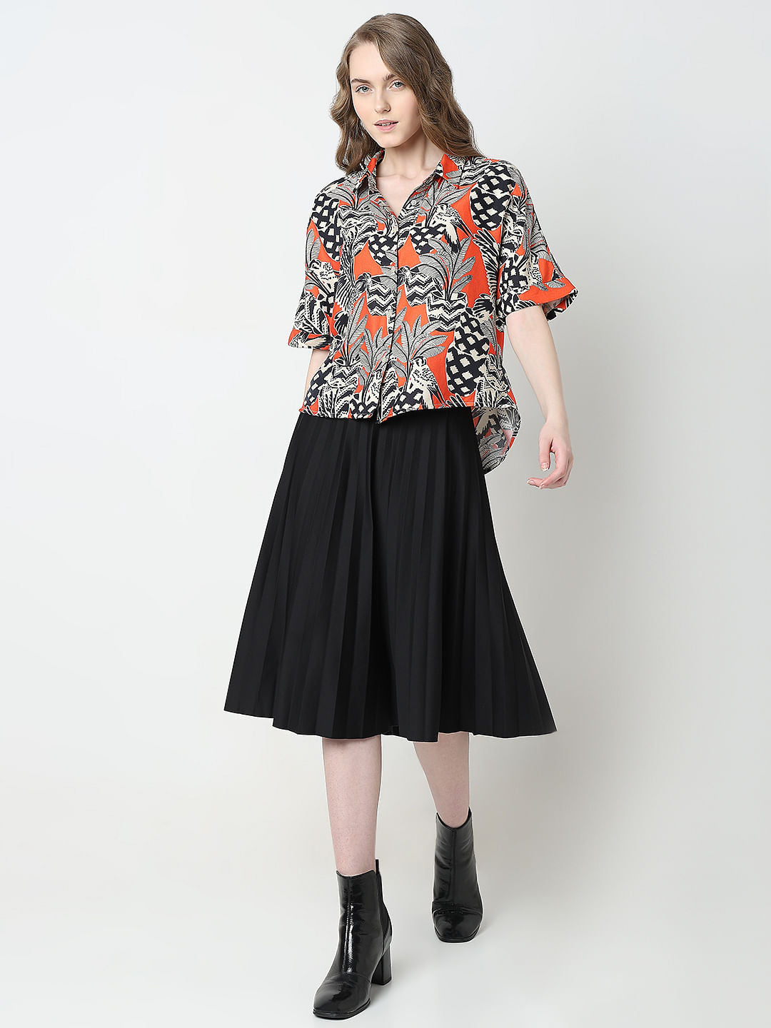 Orange Printed Relaxed Fit Shirt