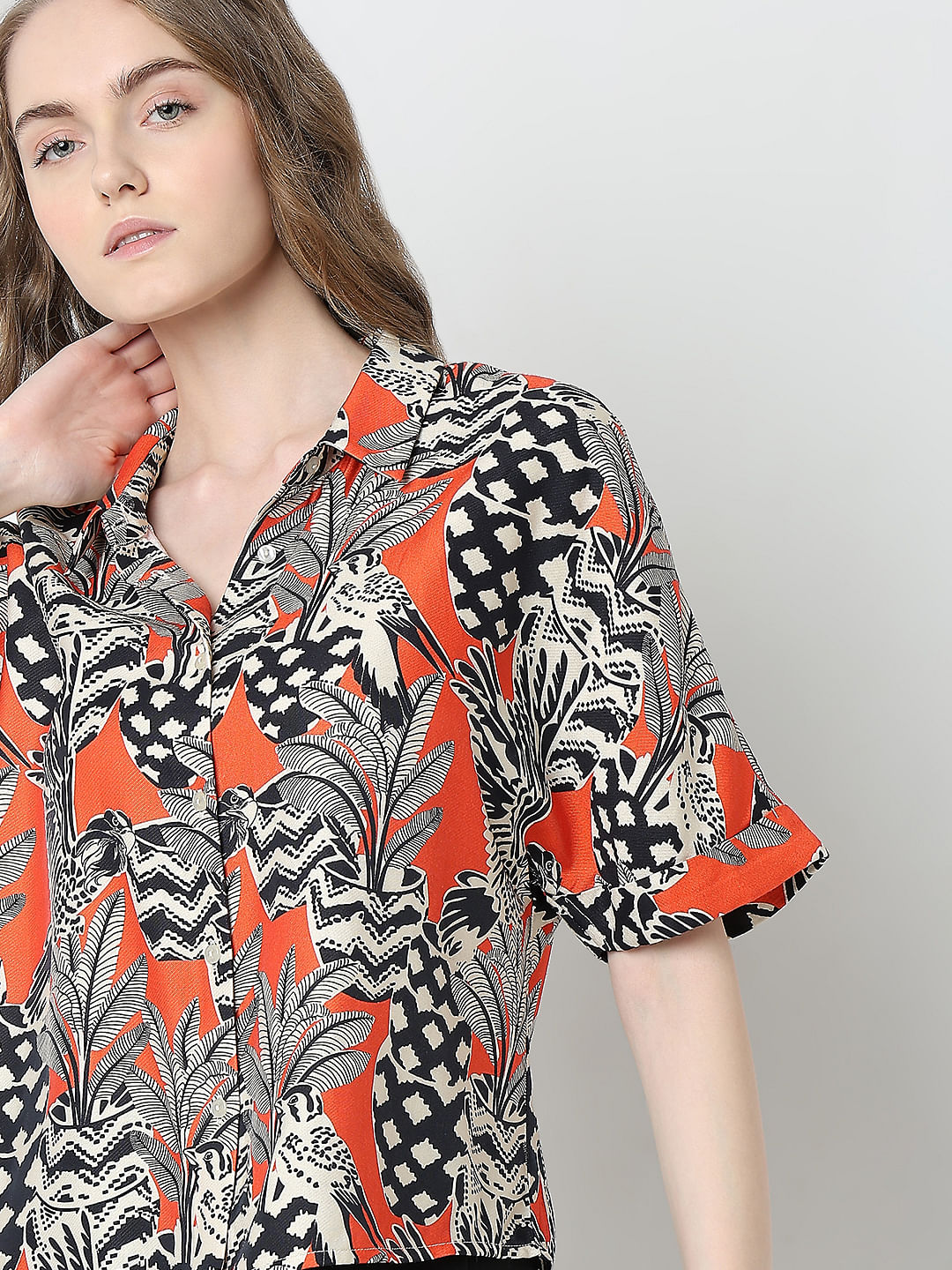 Orange Printed Relaxed Fit Shirt