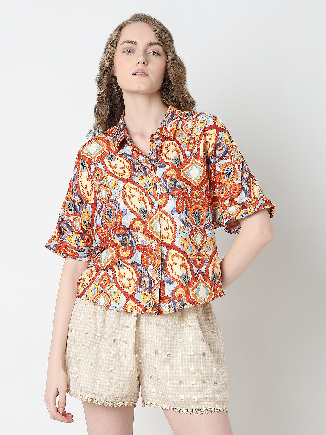 Brown Printed Relaxed Fit Shirt