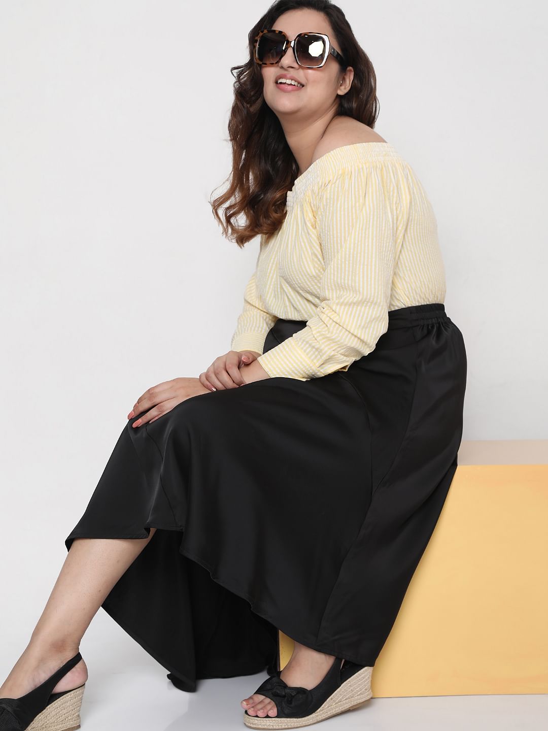 Curve Yellow Off Shoulder Striped Top