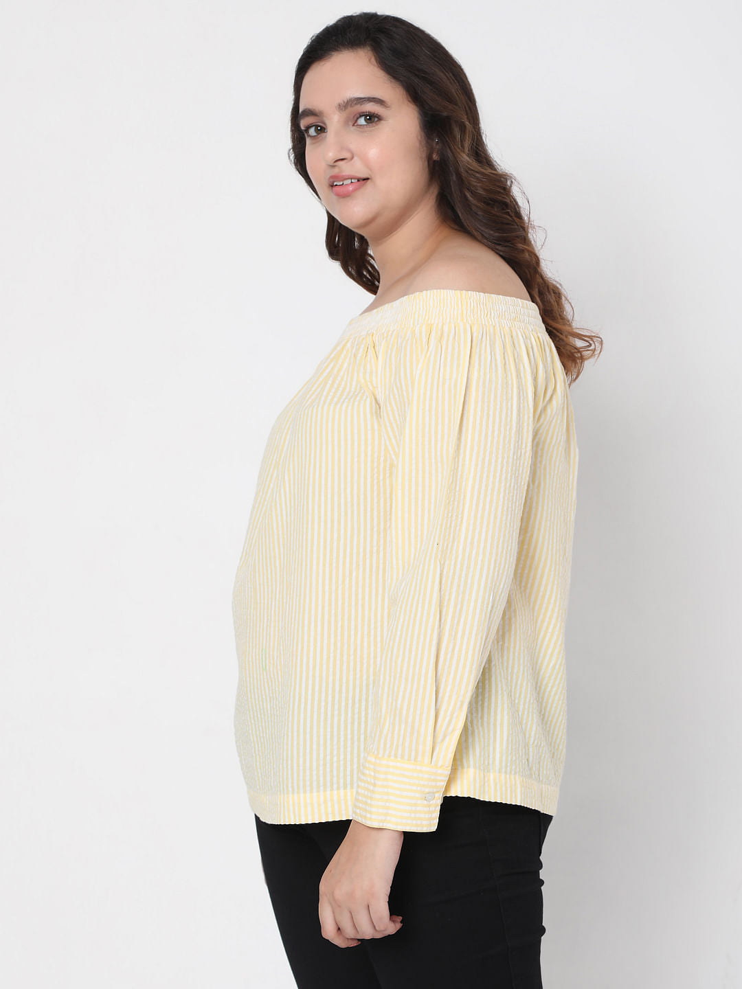 Curve Yellow Off Shoulder Striped Top