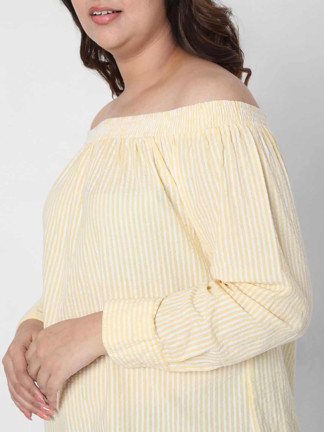 Curve Yellow Off Shoulder Striped Top