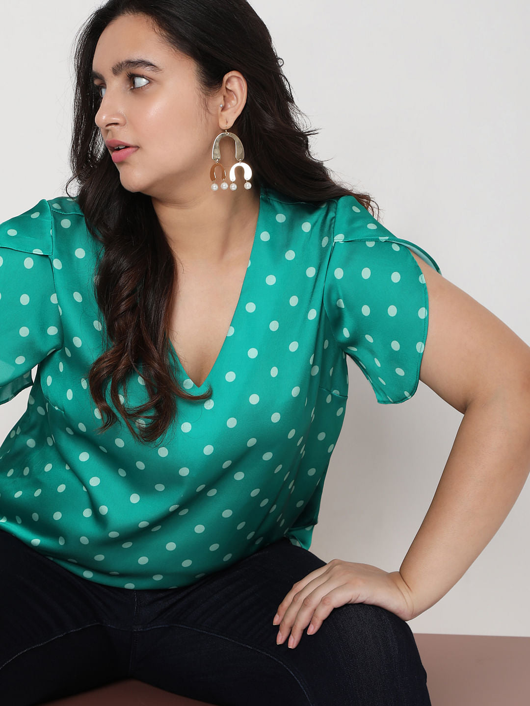 Curve Green Polka Dot Top