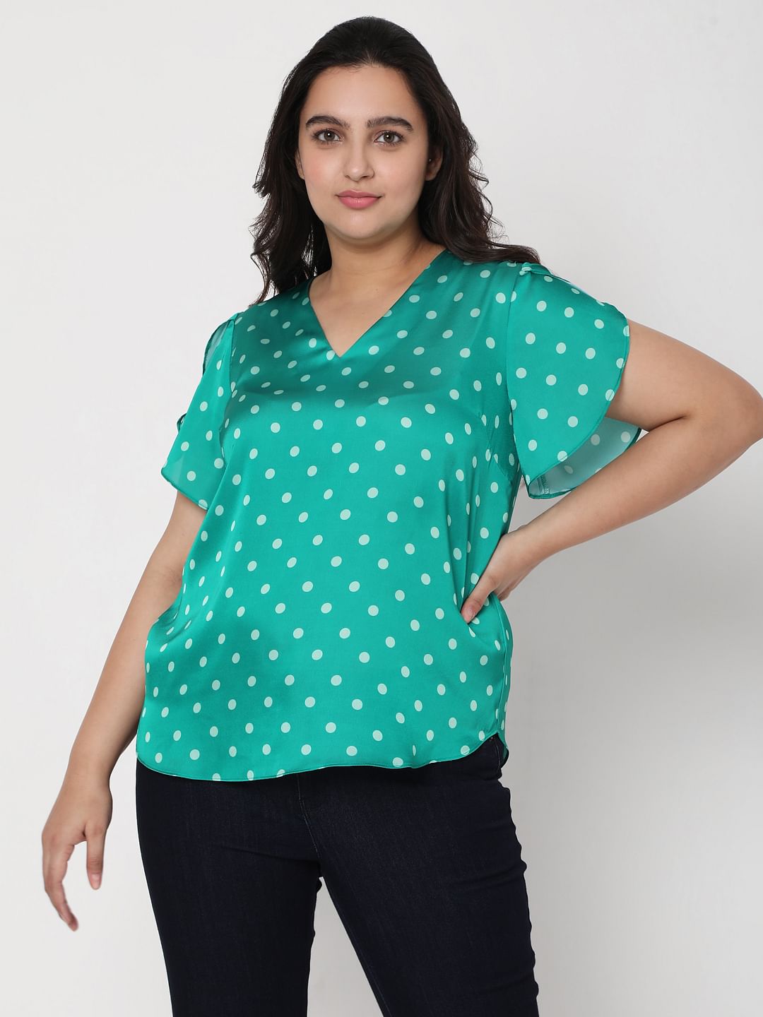 Curve Green Polka Dot Top