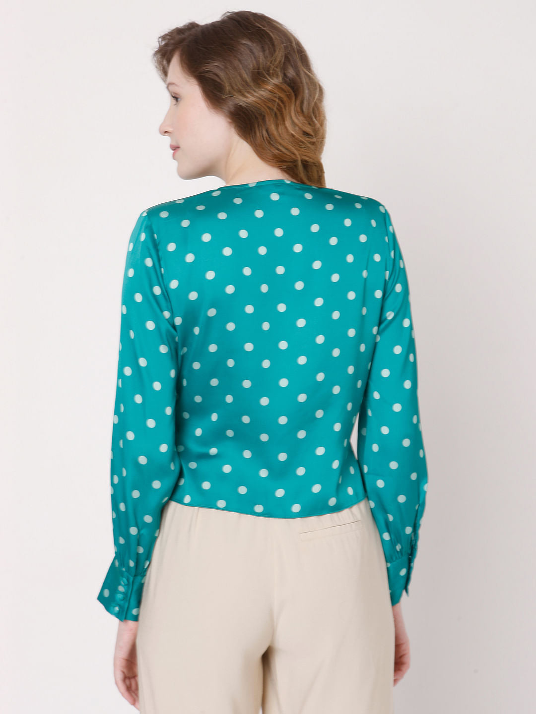 Teal Polka Dot Wrap Top