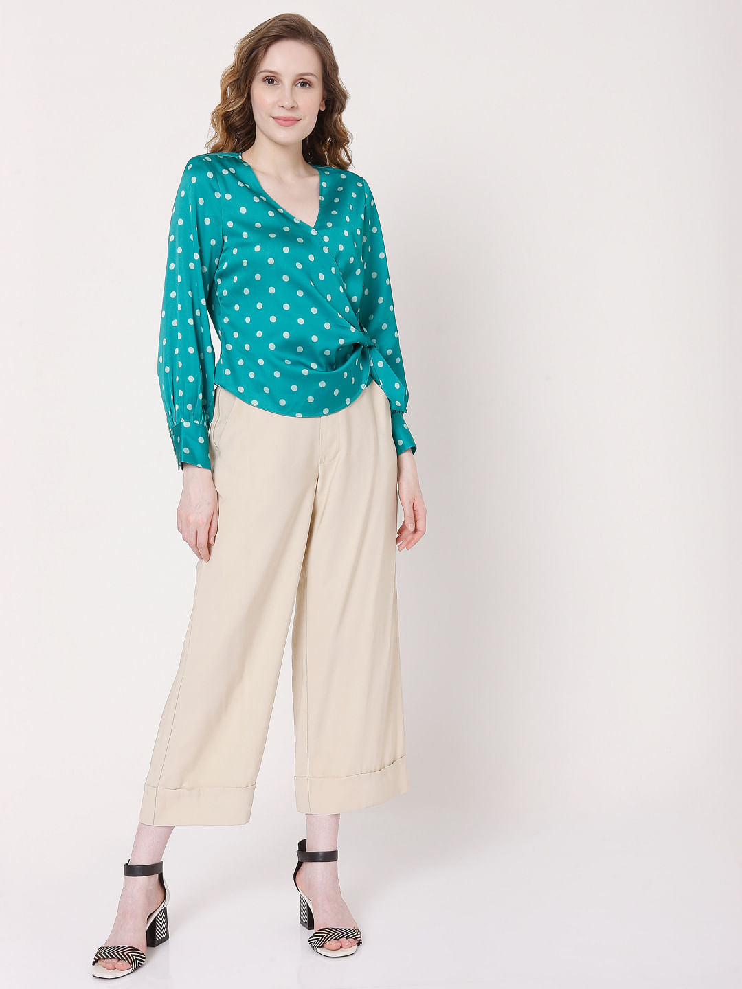Teal Polka Dot Wrap Top