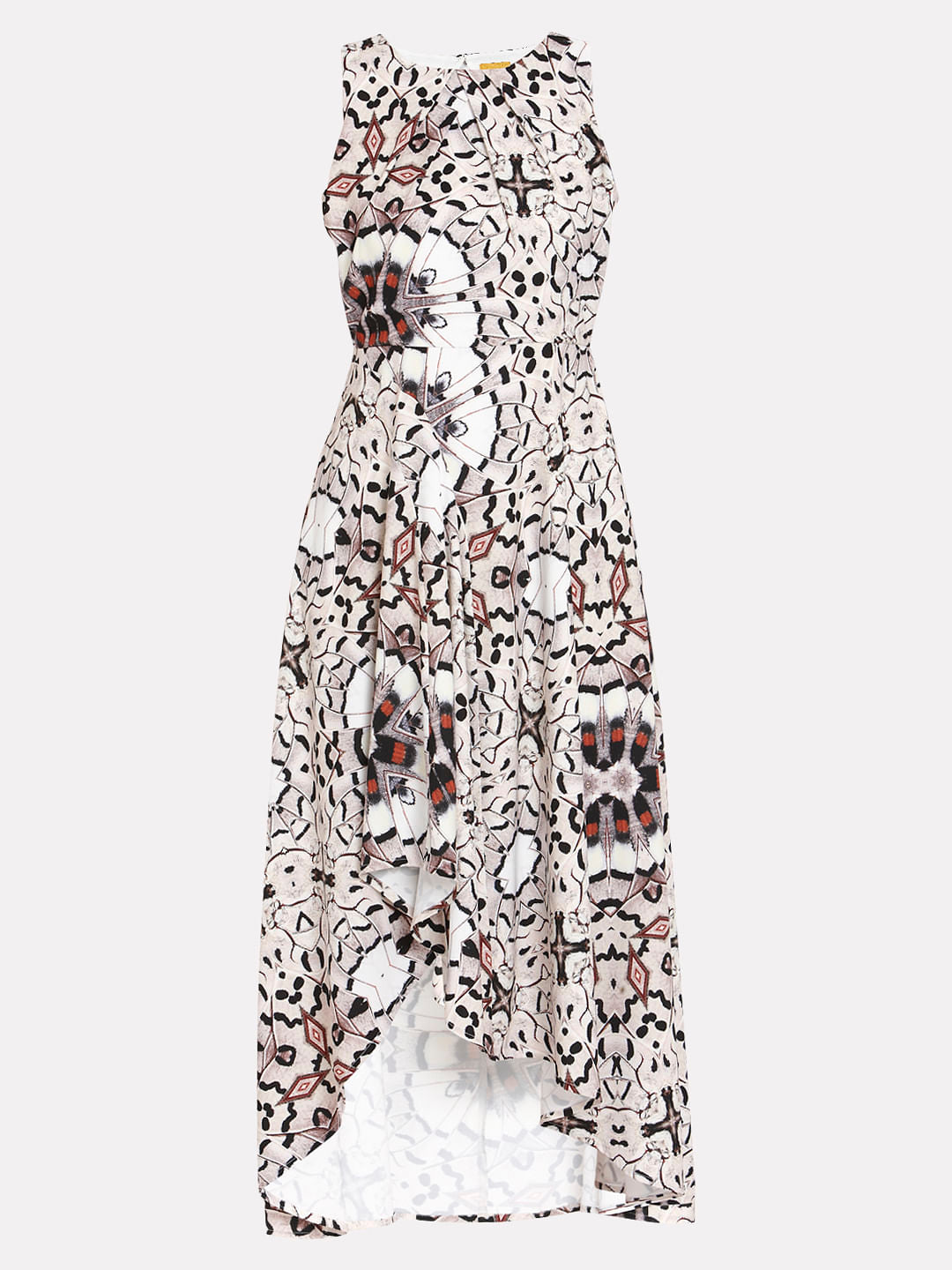 White Abstract Print Asymmetric Maxi Dress