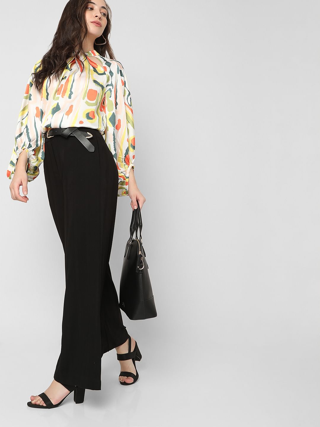 White Abstract Print Top