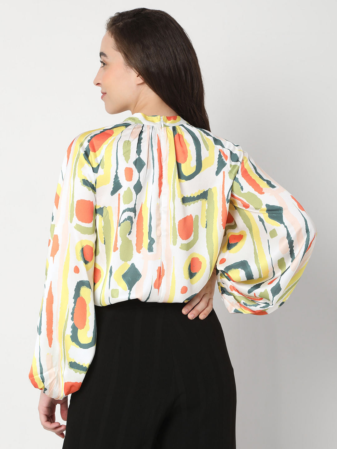 White Abstract Print Top