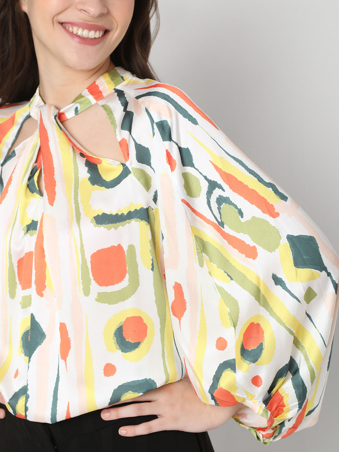 White Abstract Print Top