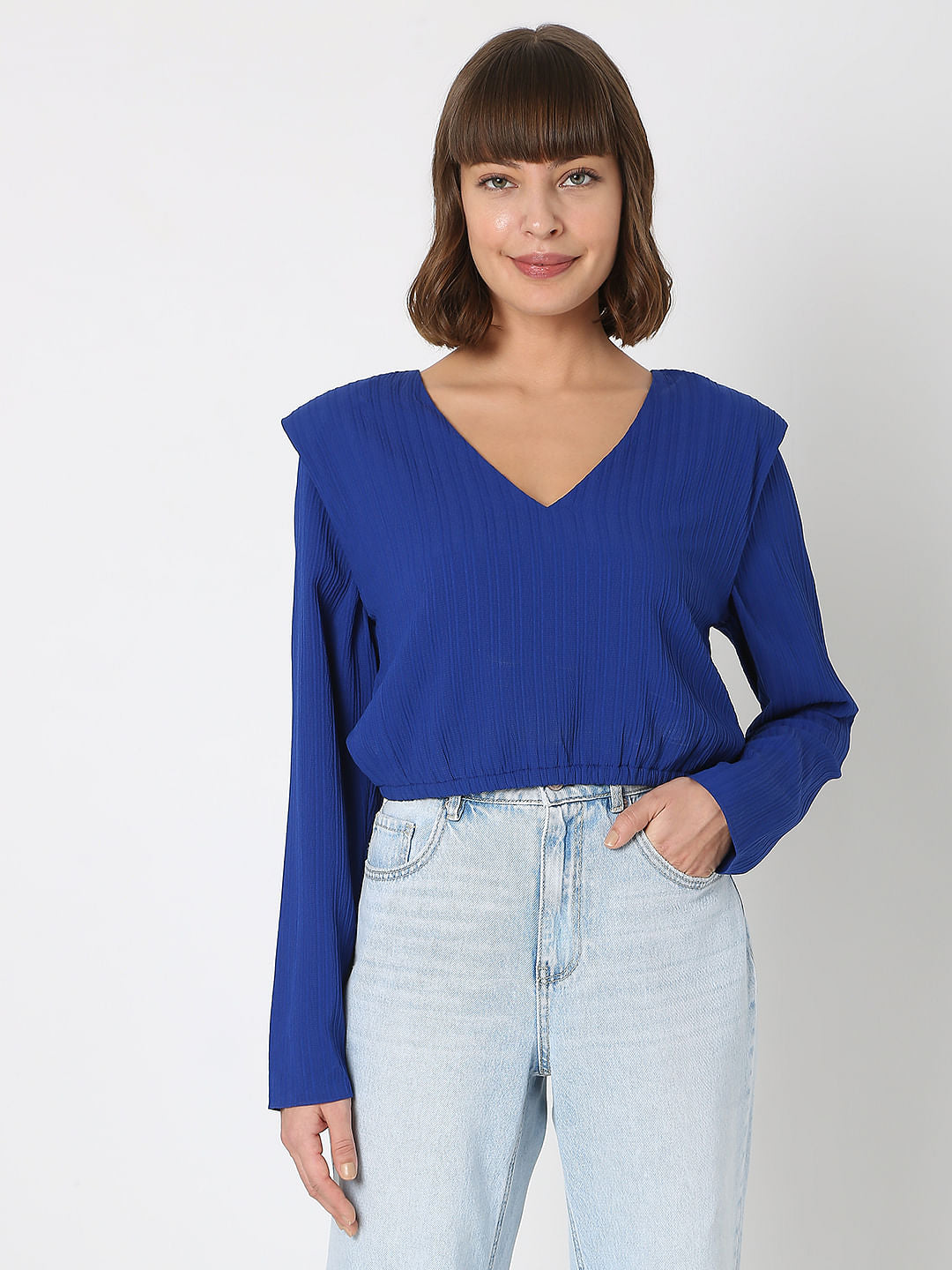 Blue Cropped Co-Ord Set Top