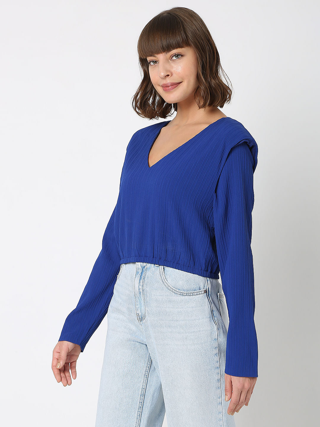 Blue Cropped Co-Ord Set Top
