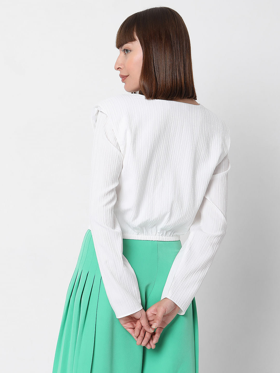 White Textured Crop Top