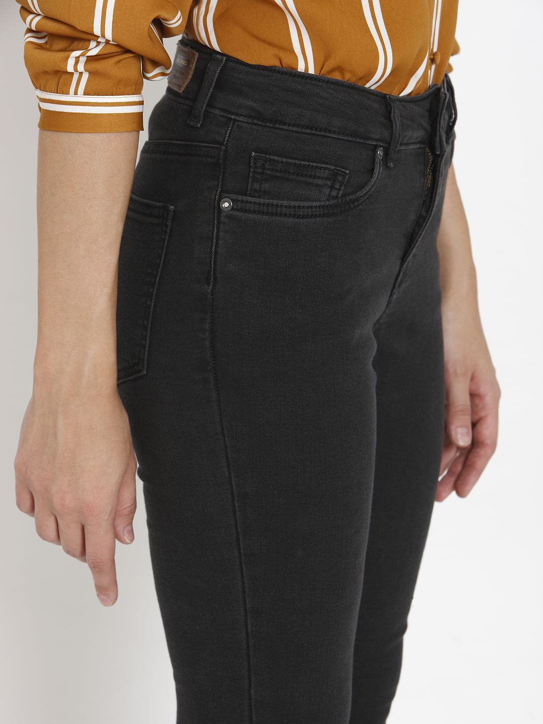 Dark Grey Mid Rise Faded Skinny Fit Jeans