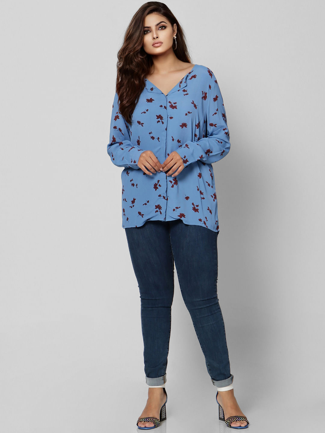 Curve Blue All Over Print Full Sleeves Top