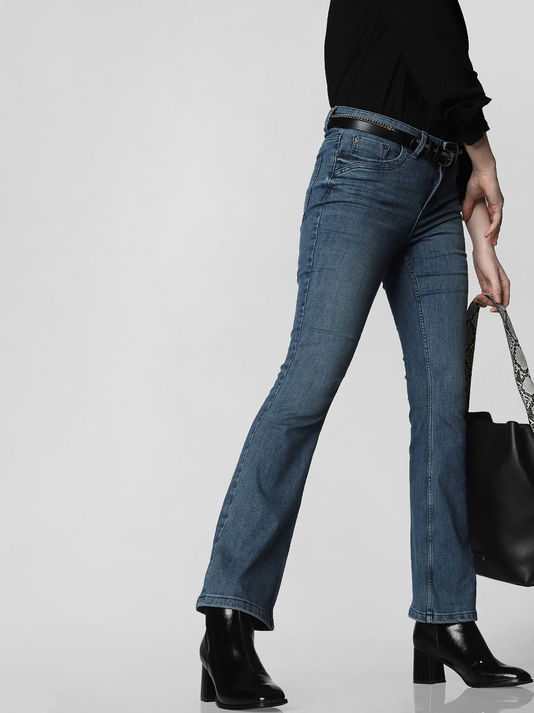 Blue Mid Rise Boot Cut Jeans