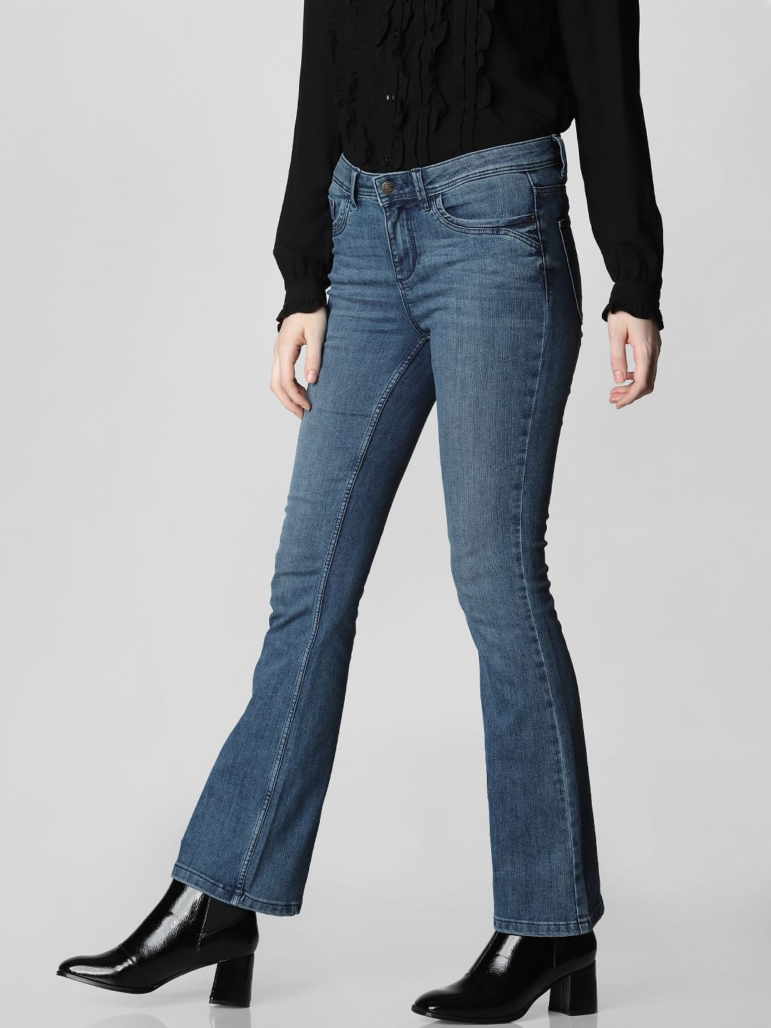 Blue Mid Rise Boot Cut Jeans