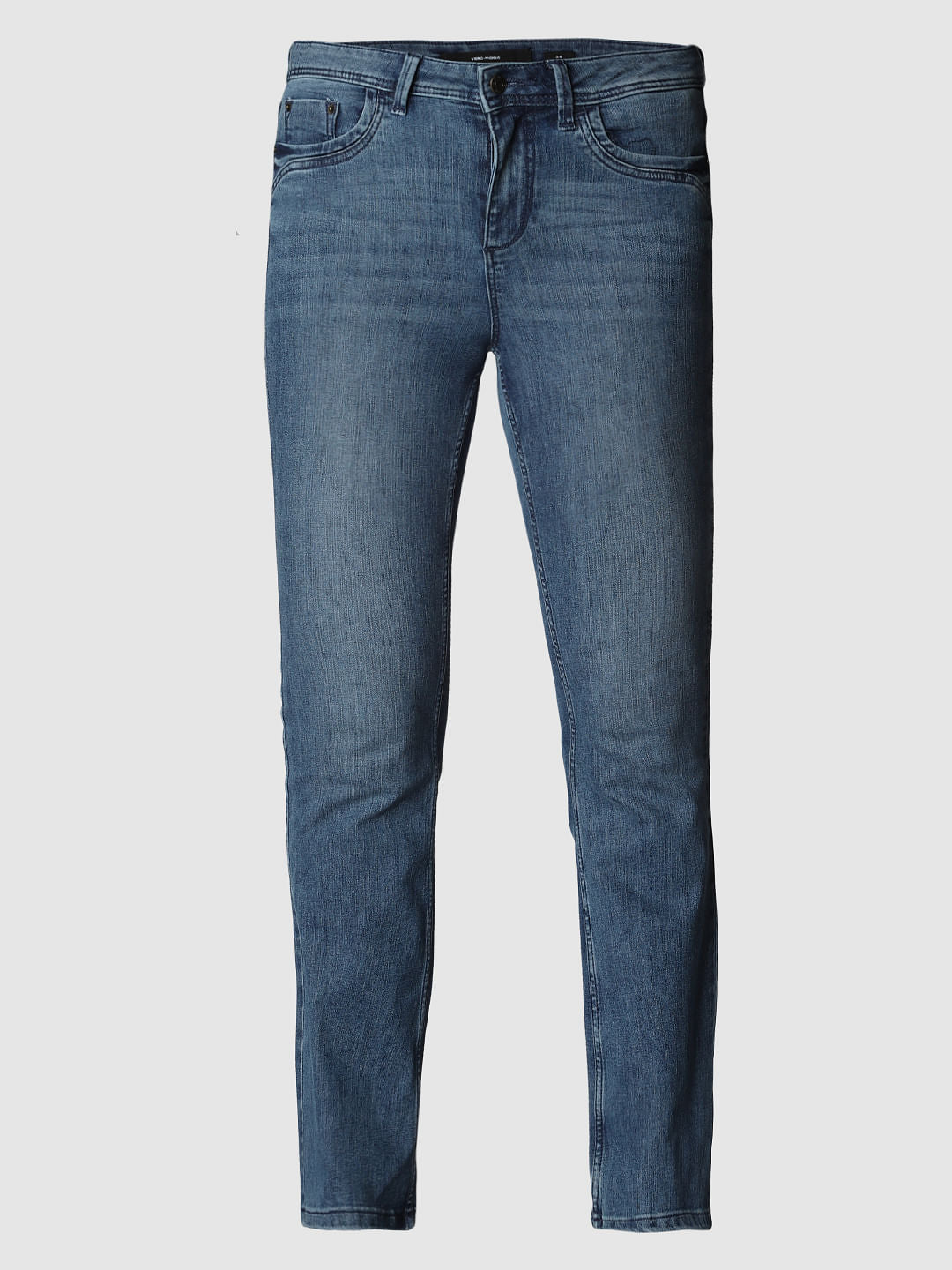 Blue Mid Rise Boot Cut Jeans