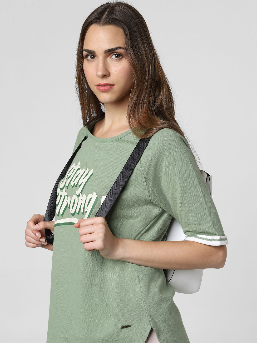Green Stay Strong Print T-Shirt